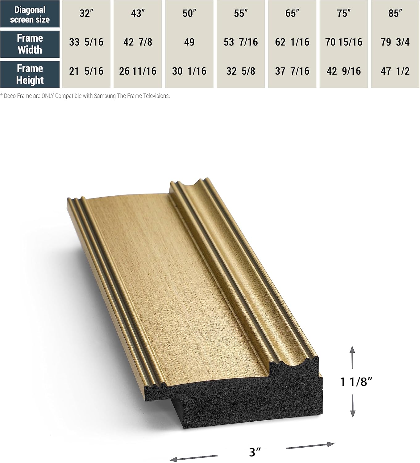 Champagne 65" Premiere Deco TV Frame - Compatible ONLY with Samsung The Frame TV and Pro TVs (Fits 2021-2026  LS03A  LS03B LS03C LS03D LS03FA LS03FW)