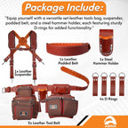 ABRIX Heavy Duty Nylon & Leather Tool Belt for Men Framing Rig Carpenter Tool Belt with Suspender Padded construction belt pauchas construccion (Extra Large, Tool Belt) (Dark Brown, with Suspender)