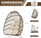 Nicesoul Outdoor Hanging Egg Chair Without Stand, Patio Wicker Swing Egg Basket Chairs with Padded Cushions, 350 Lbs Ceiling Tree Swinging Egg-Shaped Chair No Stand for Indoor Bedroom Porch, Brown