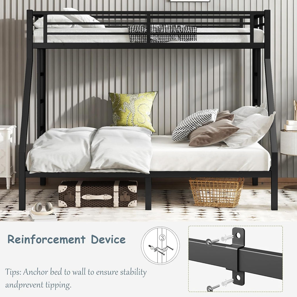 Bellemave Metal Twin XL Over Queen Bunk Bed for Adults/Kids,Heavy Duty Adults Bunk Beds with Guardrail & Ladders,Queen Size Bunk Beds for Teens,Black
