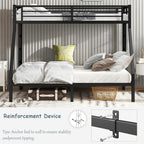 Bellemave Metal Twin XL Over Queen Bunk Bed for Adults/Kids,Heavy Duty Adults Bunk Beds with Guardrail & Ladders,Queen Size Bunk Beds for Teens,Black