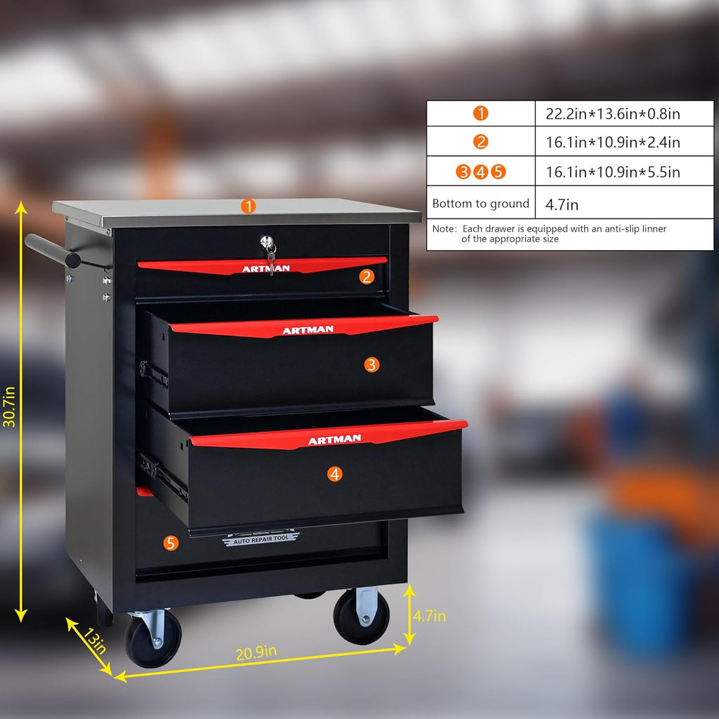 4-Drawer Rolling Tool Chest, Black & Red Modular Tool Box with Wheels, Heavy-Duty Rolling Tool Cabinet for Garage & Workshop Storage