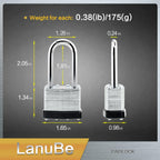 LanuBe Lock Laminated keyed Padlock (1-9/16"  40mm)  keyed Alike Locks  Long Shackle Marked Black Plastic Hoop  Pack of 100