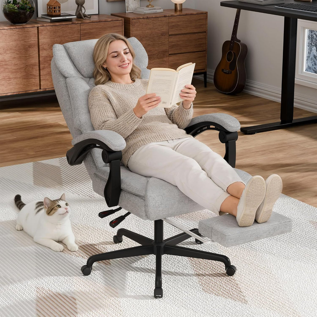 Furmax Massage Office Chair with Foot Rest 6 Points Vibration 400LBS Big and Tall Office Chair for Heavy People High Back Reclining Executive Computer Chair for Home Office Desk (Grey)