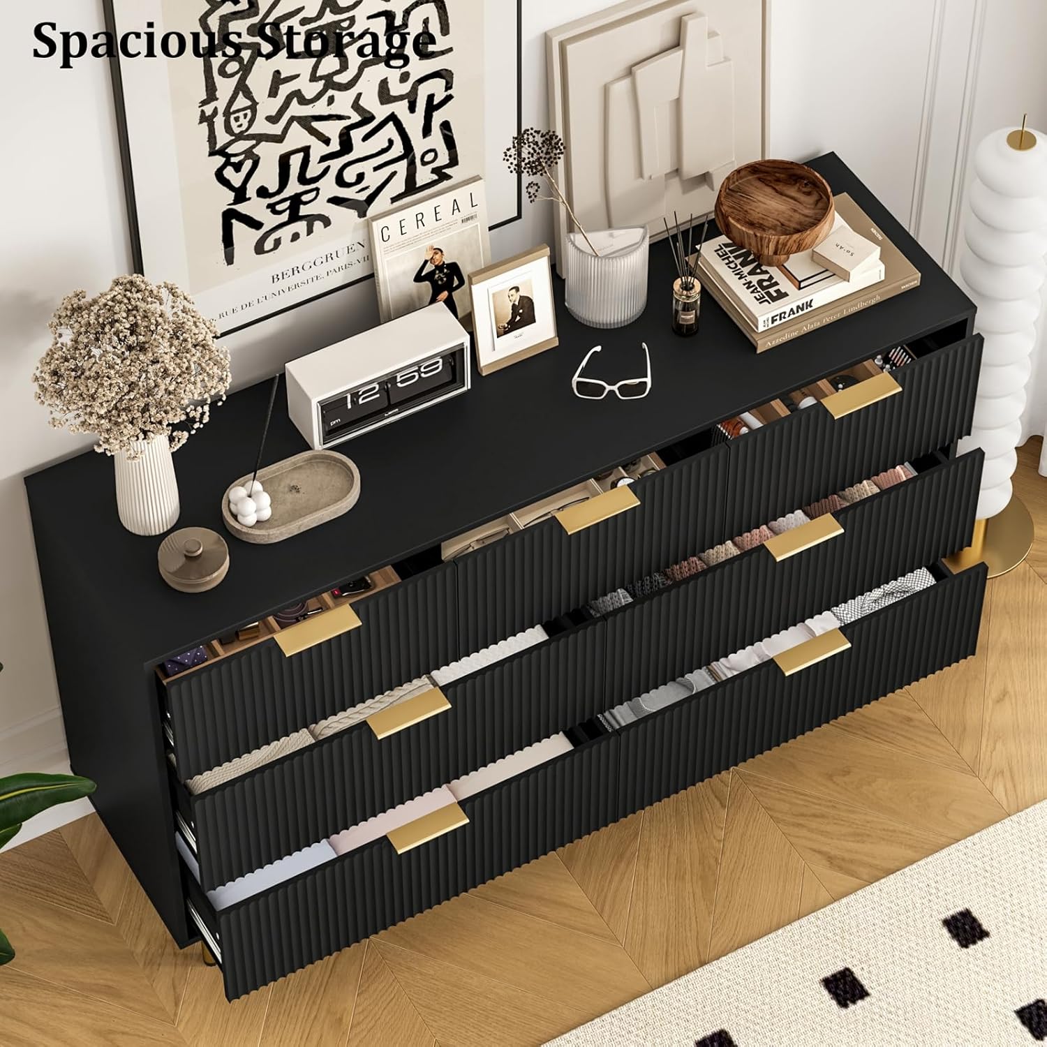 IDEALHOUSE Fluted Dresser for Bedroom,7 Drawer Dresser with Wide Drawers,Wooden Chest of Drawers,Modern Storage Dressers for Living Room, Closet, Hallway,Entryway