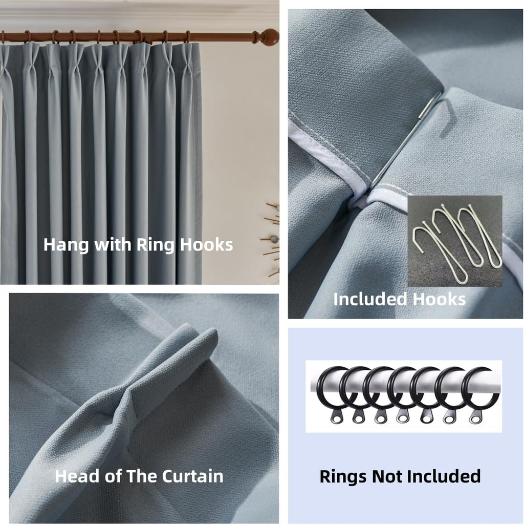 Ivory Cream Cotton Blend Curtain Panels with Trim Design, Pinch Pleat Curtains, Blackout Curtains for Sliding Patio Doors Bedroom (Set of 2) (52W x 96L)