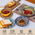 24 Pieces Dinnerware Sets, Ceramic Plates and Bowls Set, Microwave and Dishwasher Safe, Scratch Resistant, Bohemian Style Dishware Set, Service for 6