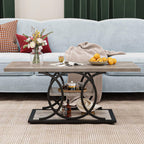GiftGo Rustic Coffee Table with Storage Industrial 3 Tier Center Living Room Table Farmhouse Wooden Rectangle Cocktail Tea Table for Office Bedroom Elegant Full Moon Design (Vintage Gray, L-47)