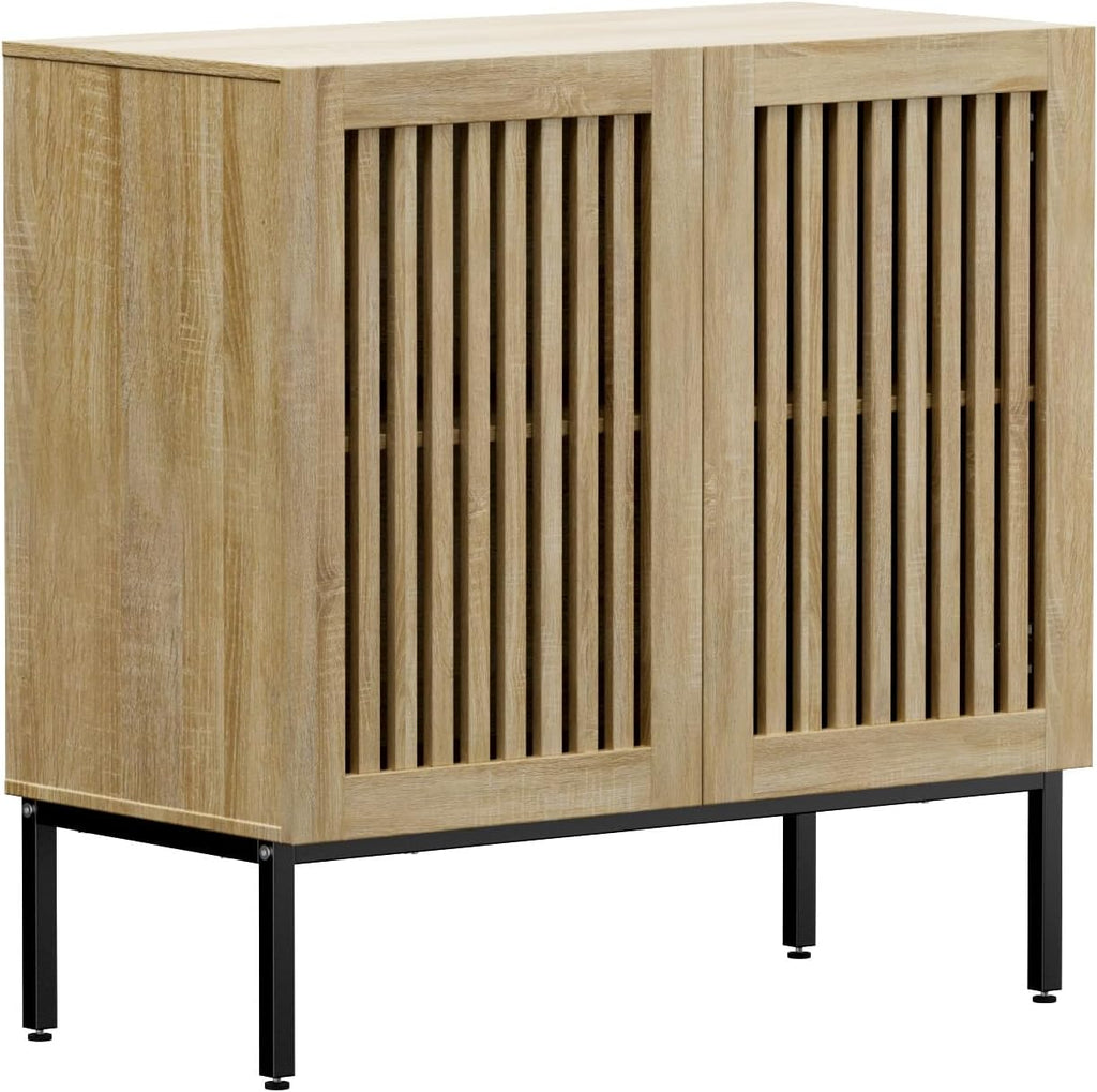 BVIUNTWO Buffet Cabinet with Storage,31.5" Farmhouse Console Table with Metal Base and Adjustable Shelf,Sideboard Coffee Bar Cabinet with 2 Doors for Kitchen,Dining Room,Living Room,Oak
