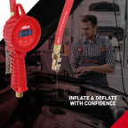 Milton 555e: Precision Digital Tire Inflator, Air Pressure Gauge, Grip-Head Air Chuck, 20" Hose, 1/4" Npt, W/Extreme ± 0.1& Accuracy, 10-120 Psi