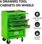 Iron-Top Rolling Tool Chest with Lockable Wheels and Side Handles, 7-Drawer Tool Storage Cabinet with Ball Bearing for Garage, Repair Shop, Required Assembly, Large Storage Capacity (Iron, 6-Green)