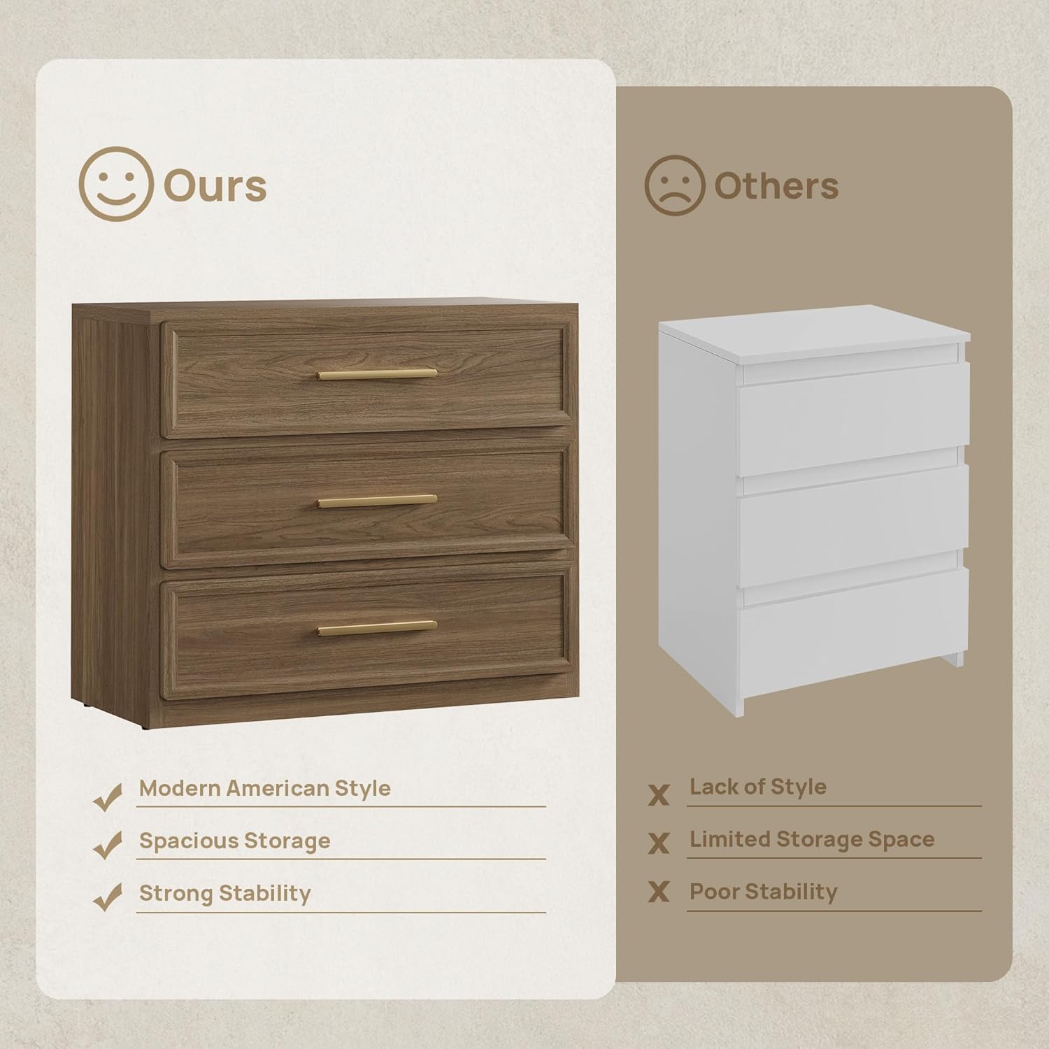 SICOTAS Night Stand Set 2 Oversized Extra Large Nightstands Set of 2 Tall Bedside Side Table with 3 Drawers Storage Modern End Tables Wide Night Stands for Bedroom Sofa Couch Home Office