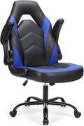 Sweetcrispy Computer Video Game Chair - Ergonomic Home Office with Comfy Lumbar Support, PU Leather Height Adjustable with Flip-up Armrest and 360° Swivel Wheels, Blue, for Adults, Teens