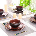 LeRatio Ceramic Dinnerware Sets for 6,Stoneware Plates and Bowls Sets,Handmade Reactive Glaze Dishes Set,Chip Resistant and Scratch Resistant | Oven&Dishwasher & Microwave Safe,Service for 6-Red