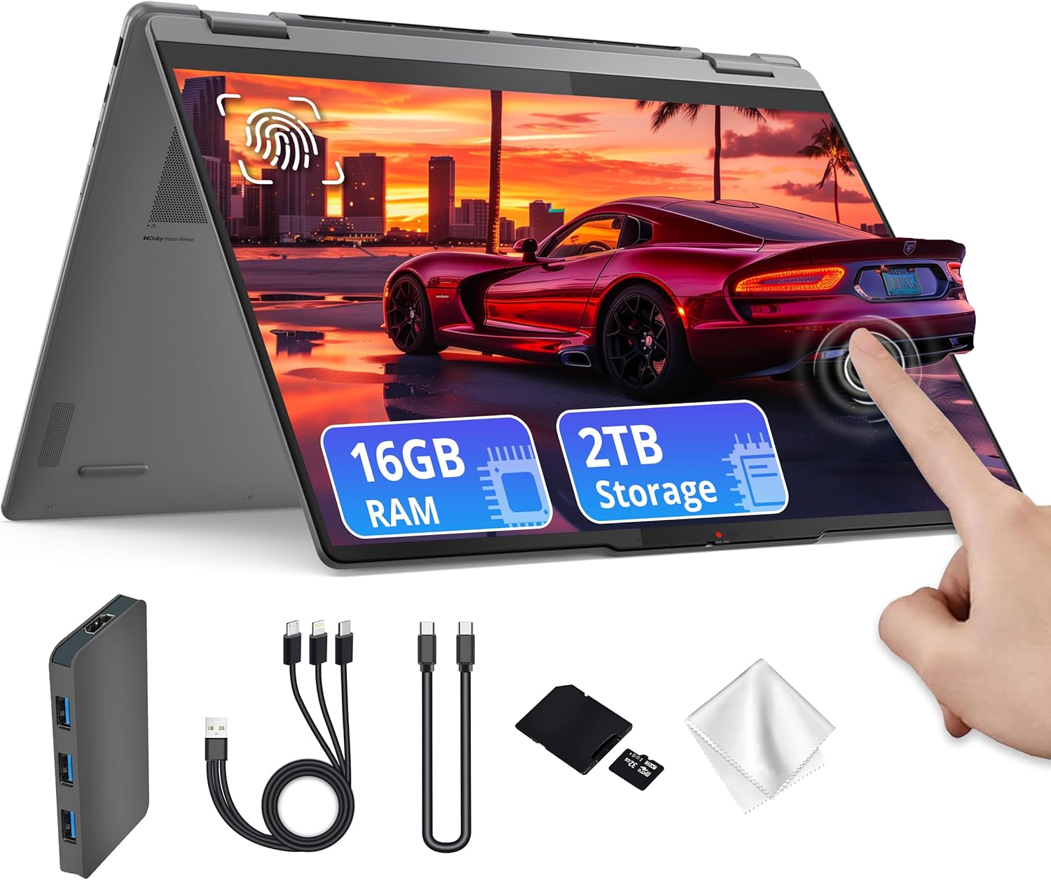 Lenovo Yoga 7i 2-in-1 16" 2K Touchscreen Laptop  Intel Ultra 5 226V  16GB LPDDR5X  2TB Storage(1TB SSD & 1TB Docking Station)  Intel Arc Graphics  Backlit Keyboard  Fingerprint  Win 11  Gray