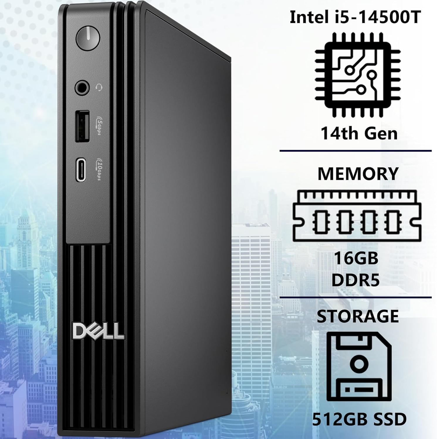Dell OptiPlex Next-Generation  Pro Micro Business Desktop  Intel i5-14500T  14-Core  up to 4.8 GHz  16GB DDR5 RAM  512GB NVMe SSD  WiFi 6E  Bluetooth  Windows 11 Pro  HDMI  DisplayPort