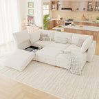 99" Chenille Modular Sectional Sofa Bed Hidden Storage, Convertible L U Shaped Sleeper Couch, 6 Seat Modern Modular Sectional Sofa with Washable Covers & Ottoman Chaise, for Living Room, Beige