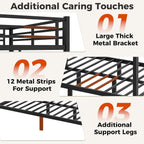 Queen Over Queen Bunk Bed Frame, Heavy Duty Metal Loft Bed for Adults/Teens, 400/600LB Capacity w/Ladder & Guardrail, Noise-Free Steel Slats, No Box Spring Required, Black
