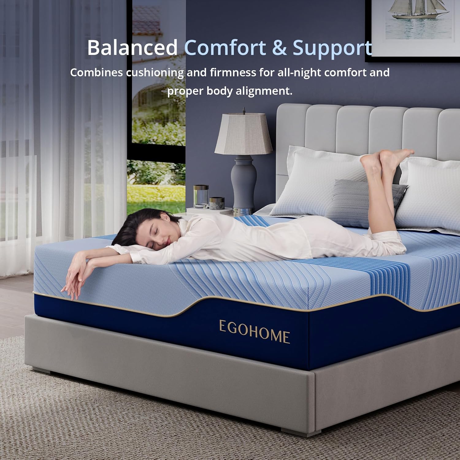 EGOHOME 12 Inch Queen Mattress in a Box, Copper Gel Memory Foam for Cool Sleep, Fiberglass-Free, Pressure Relieving, Medium Firm, CertiPUR-US Certified, 80''L x 60''W