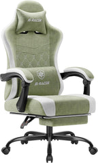 Homall Gaming Chair with Massage & Footrest, Ergonomic Computer Office Chair, High-Back Racing Style Reclining Chair with Adjustable Lumbar Support, Breathable Tech Fabric for Adults (Green)