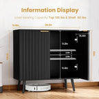 Black Fluted Buffet Cabinet, Free Standing Sideboard with Storage, Wood Accent Cabinet with Doors & Shelf, Modern Credenza, Sideboard Buffet Cabinet for Living Room, Dining Room(1, Black)