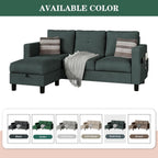 JAMFLY Convertible L-Shaped Sectional Sofa with Reversible Storage Ottoman, 3-Seat Modern Fabric Couch for Living Room, Small Space Apartment Sofa with Side Pockets & Firm Cushions, Grey Linen