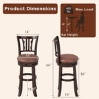 COSTWAY 30" Bar Height Stools Set of 4, Swivel High-Top Chairs with Backrest & Faux Leather Padded Seat, Rubber Wood Counter Barstools with Footrest for Kitchen Islands, Dining Room, Pub (4,30'')