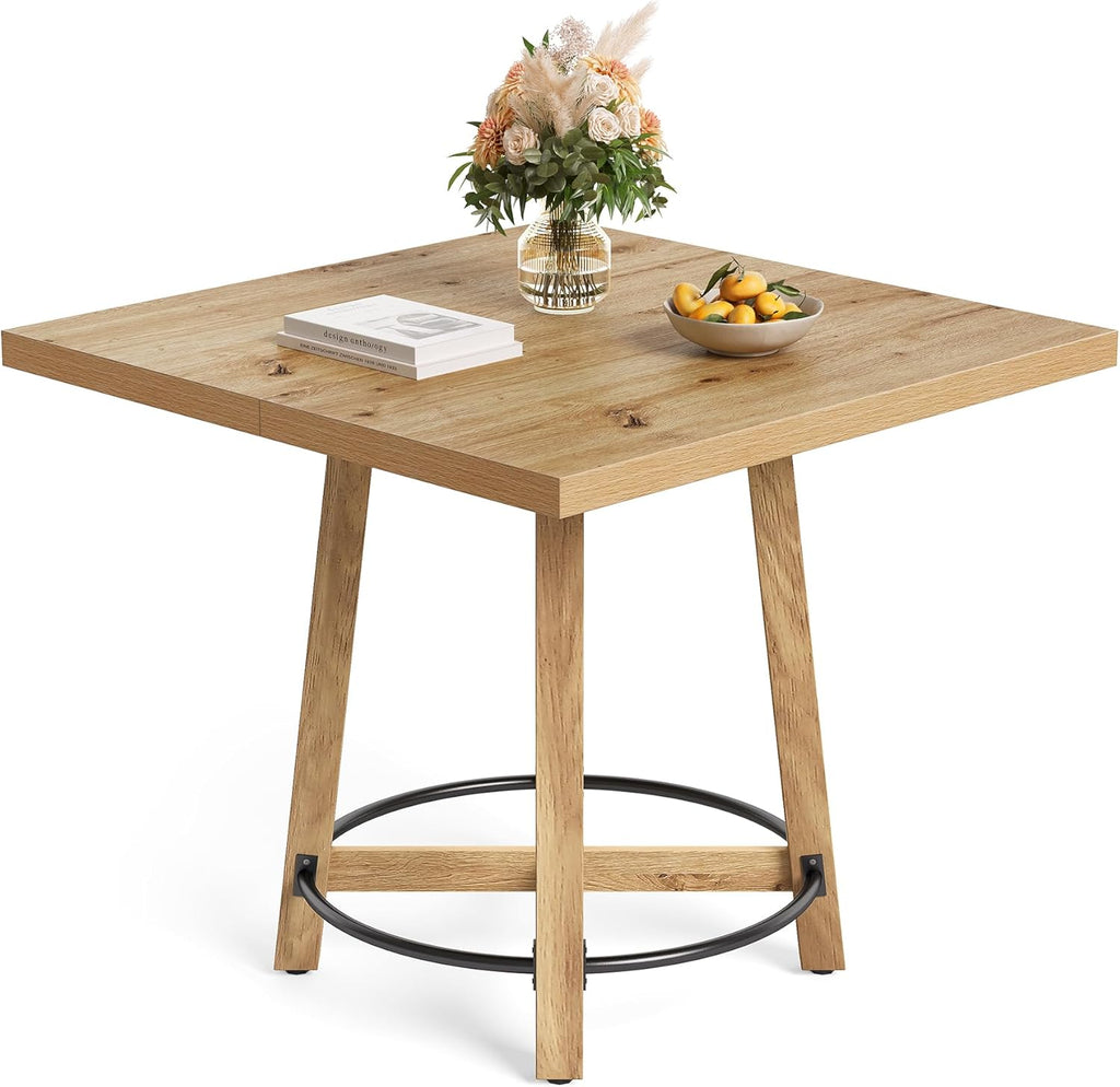 LITTLE TREE 31.5 Inch Modern Dining Table, Square Kitchen Table for Small Space, Perfect for 2-4 People, Mid-Century Modern Style for Kitchen & Dining Room, Brown & Black