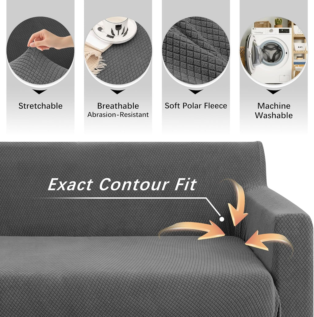 Arfntevss Stretch Sectional Couch Covers L Shaped Corner Sectional Sofa Cover Washable Jacquard Soft Fleece U Shape Sofa Slipcovers Anti Slip Furniture Protector for Dogs Pets (X-Large, Gray)