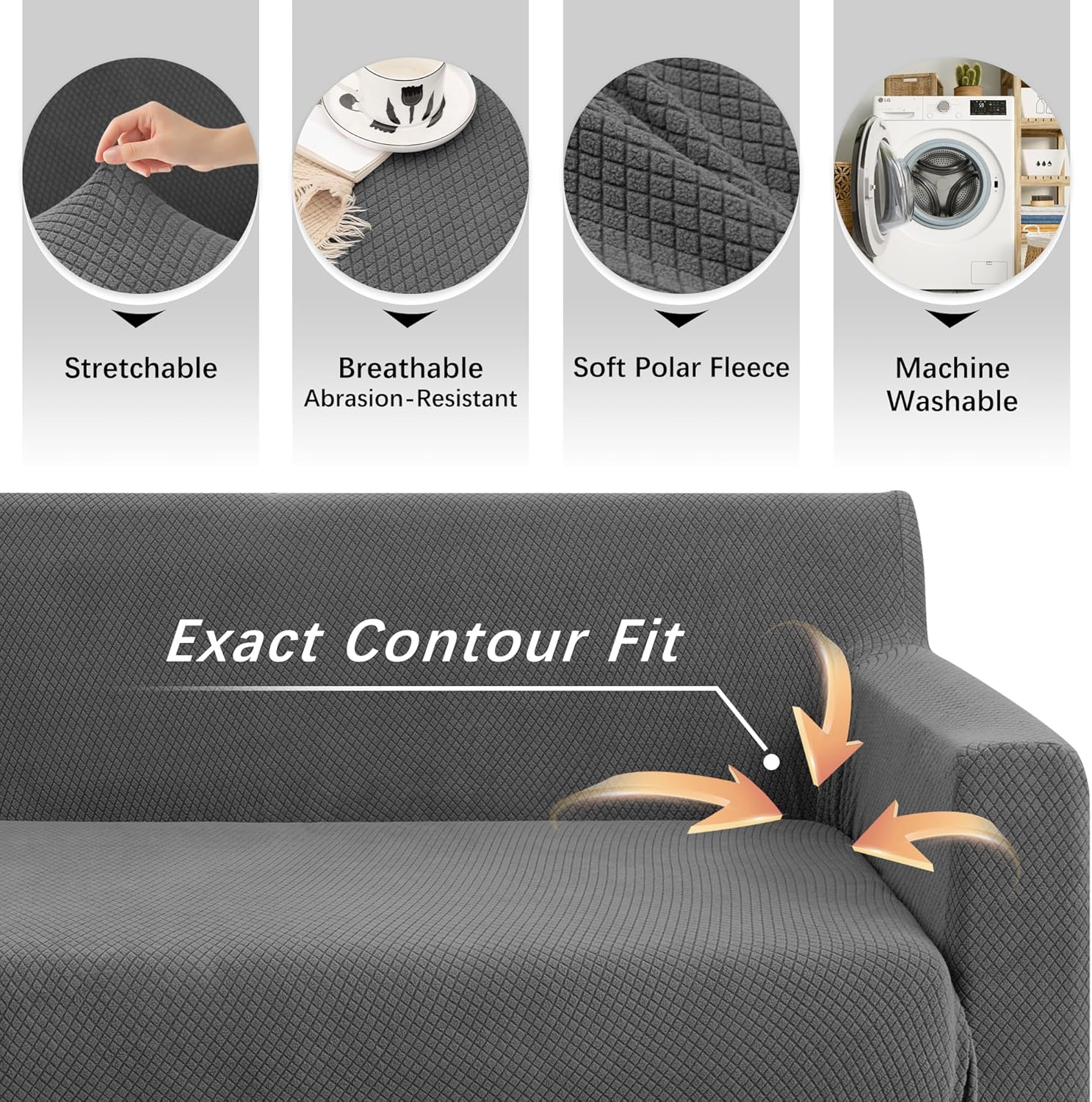 Arfntevss Stretch Sectional Couch Covers L Shaped Corner Sectional Sofa Cover Washable Jacquard Soft Fleece U Shape Sofa Slipcovers Anti Slip Furniture Protector for Dogs Pets (X-Large, Gray)