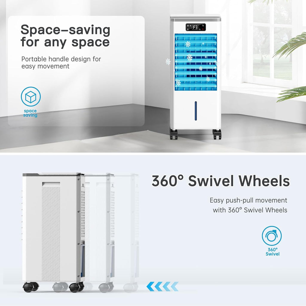 Evaporative Air Cooler, Windowless Portable Air Conditioners Fan w/3 Modes & 3 Speeds, 12H Timer for Smart Auto-off, 2-Gal Tank for 20H Cooling,16FT Remote,No Hose Needed,46db Swamp Cooler