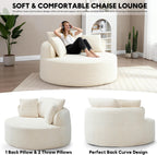 Oversized Round Chair Lounge Chaise Indoor, 53.5" Corduroy Boneless Round Chair, Fluffy Single Deep Seat Cloud Sofa Chairs, Modern Circle Chaise Lounge for Bedroom, Living Room, Beige White