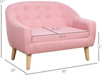 Qaba 2-Seat Kids Sofa, Toddler Sofa Couch, Linen-Like Fabric and Wooden Frame Sofa Chair for Ages 3-7, 11" High Seat, Pink