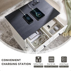 ACCOHOHO 26" W Nightstands Set of 2, Farmhouse End Table with 4 Drawers for Storage, Nightstand with Charging Station for Bedroom, Off White