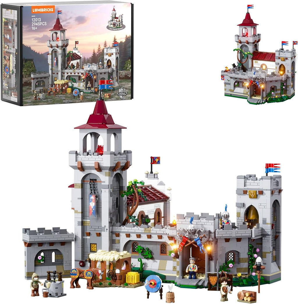 Medieval Guard Post Lighting Building Bricks Set - Middle Ages Castle Modular Collection Display Kit with Minifigures 2945 Pcs for Adults & Teens