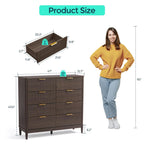 LINSY Fluted Dresser for Bedroom with 8 Drawers, Mid Century Modern Chest of Drawers with Gold Metal Handles, Wide Boho Wood Dressers, Large Farmhouse Storage Cabinet for Bedroom, Living Room, Walnut