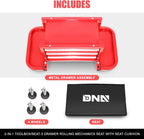 DNA Motoring TOOLS-00261 3-Drawer Tool Chest Rolling Mechanic Seat with Tool Trays,350lbs Max Weight Capacity,Red