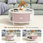 Round Coffee Table, 31.5" Fluted Center Table with Storage, Lift-Top Coffee Table with Adjustable Footpads, Sliding Door, Mid-Century Modern Center Table for Living Room, Small Space (White)