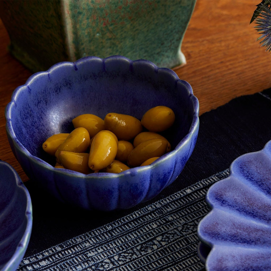 LEMIEUX ET CIE Dhalia 4-Piece Bowl Set Stoneware, Bowls, Dishwasher and Microwave Safe, Dish Set for 4, Blue