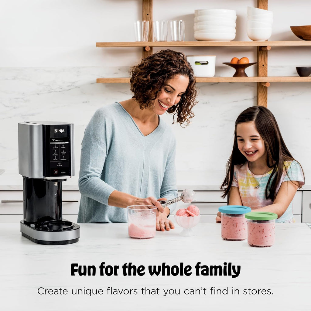 Ninja CREAMi | Ice Cream Maker Bundle | Includes (4)16 oz. Tubs for Gelato, Mix-ins, Milkshakes, Sorbet, Smoothie Bowls & More| 7 One-Touch Programs| Compact Size| Perfect for Kids | Silver