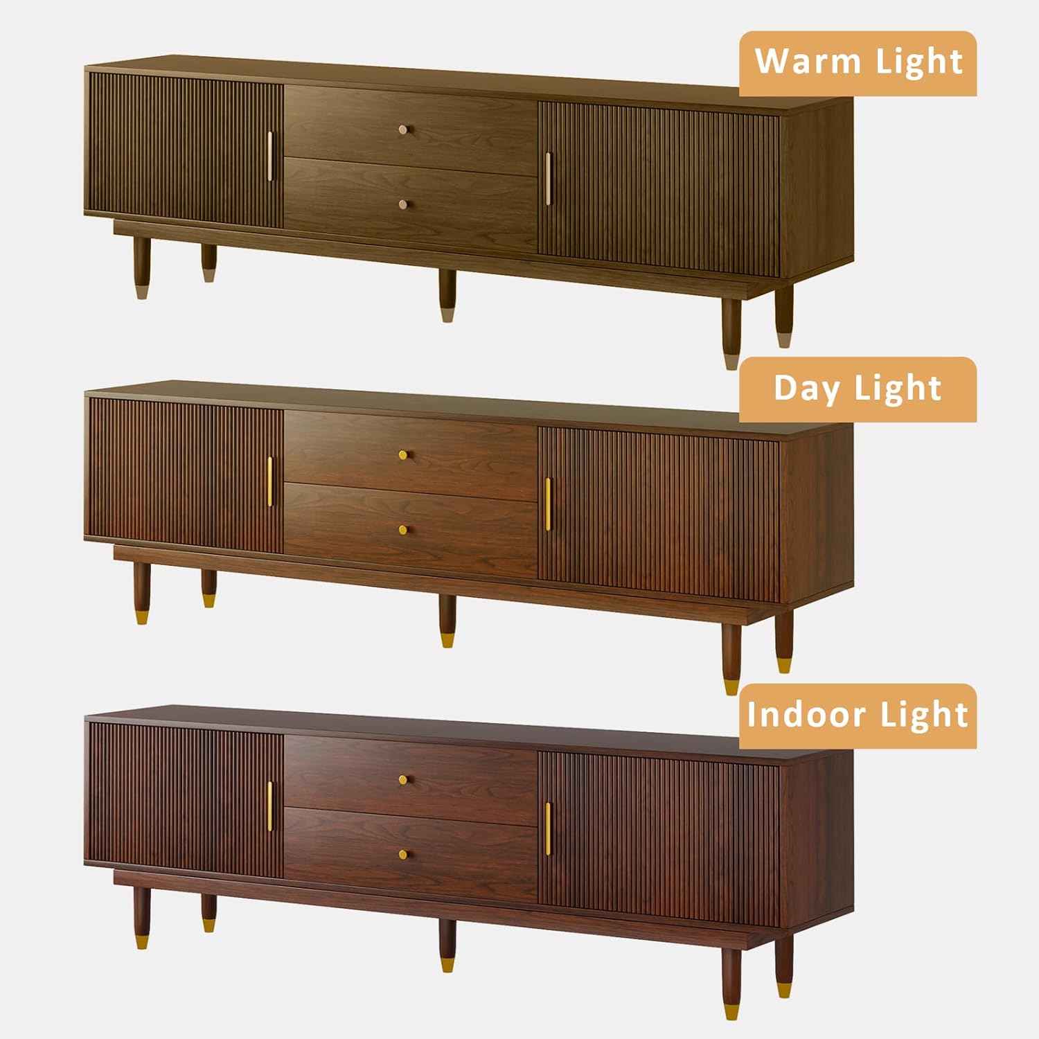 Mid Century Modern TV Stand for 75 inch TV, 66.9" Walnut TV Console with 2 Storage Cabinet & 2 Drawers, Entertainment Center, Media Console for Living Room/Bedroom