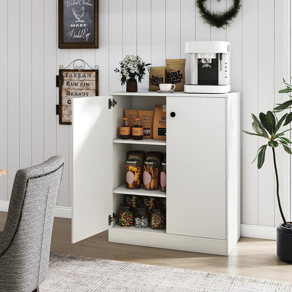 Giantex 2 Door Storage Base Cabinet - Freestanding Floor Cabinet with 3-Tier Shelf, 28” x 13.5” x 33.5”, Non-Slip Foot Pads, Kitchen Cupboard Storage Organizer for Living Room, Entryway, Office