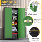 Greenvelly Metal Storage Cabinet, Steel Garage Cabinet with Doors and Adjustable Shelves, Metal Cabinet with Lock,Tall Metal Office Storage Cabinet for Garage,Home Office,School (Black Green)
