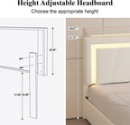 Full Size Bed Frame with 4 Storage Drawers and LED Lights, Upholstered Platform Bed with Adjustable Headboard and Charging Station, Metal Slats Support, No Box Spring Needed,Easy Assembly, White