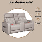 Signature Design by Ashley Boyington Contemporary Leather Match Power Reclining Loveseat with Console and USB Charging Ports, LED Lights and Adjustable Headrest, Light Gray