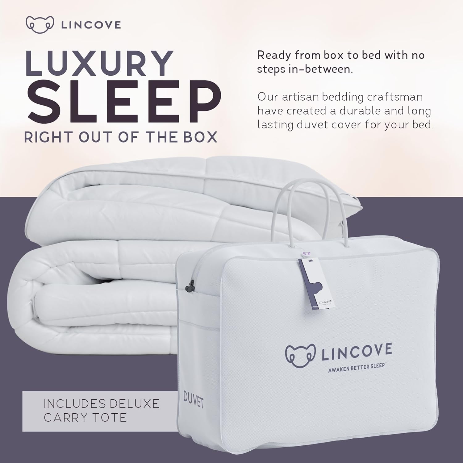 Lincove Canadian Down Comforter – Extremely Soft and Lightweight Duvet Insert – Corner Loops in Each Corner, 600 Thread Count - 100% Cotton Sateen Shell, Queen