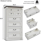 Farmhouse 7 Drawers Dresser for Bedroom, 57" Tall Dressers & Chests of Drawers w/Roman Column, Large Storage Dressers Organizer for Bedroom, Hallway, Living Room, White