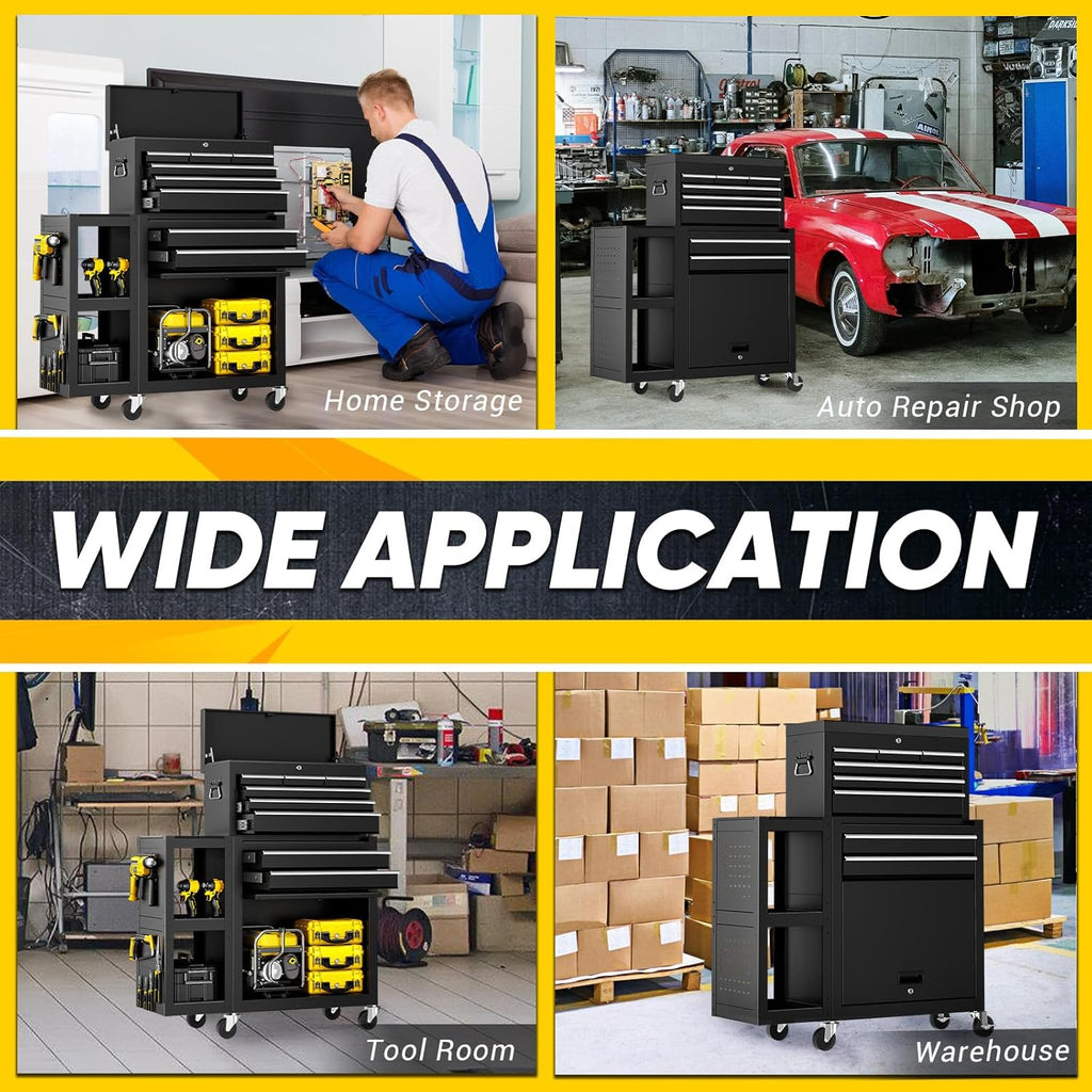 8-Drawers Rolling Tool Chest with Wheels, 3-in-1 Exclusive Tool Box Combo with Removable 4-Tire Utility Cart, 30% Extra Storage Rolling Tool Cabinet for Garage Workshop, 35”W x 13”D x 43”H-2026