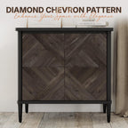 Howizz Lenia Solid Wood Storage Cabinet with Diamond Pattern Doors, Rustic Farmhouse Accent Cabinet for Living Room, or Entryway, Durable Acacia Wood, Mocha Black