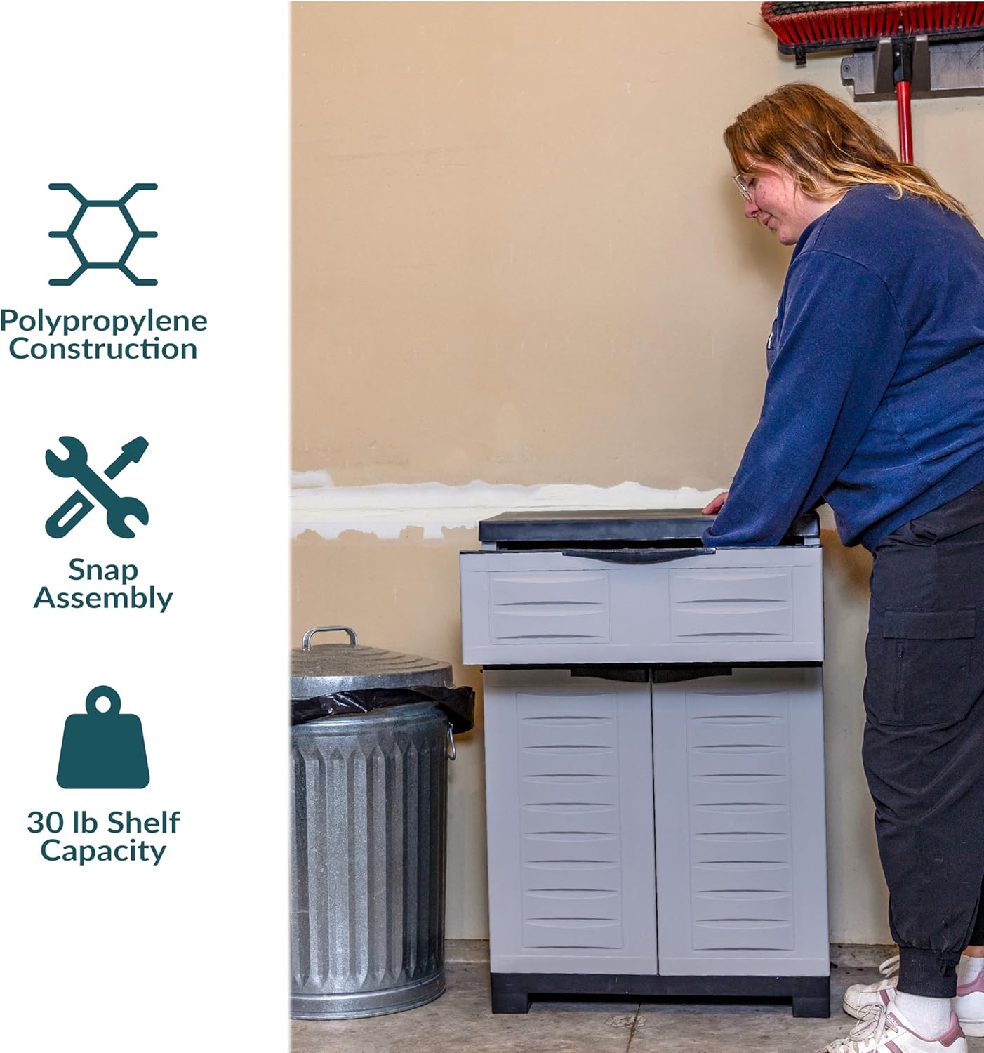 Sunnydaze 34.5" H Resin Garage Storage Cabinet - Garage Cabinet with Adjustable Shelf - Freestanding Utility Storage for Laundry Room, Office, Basement - Gray